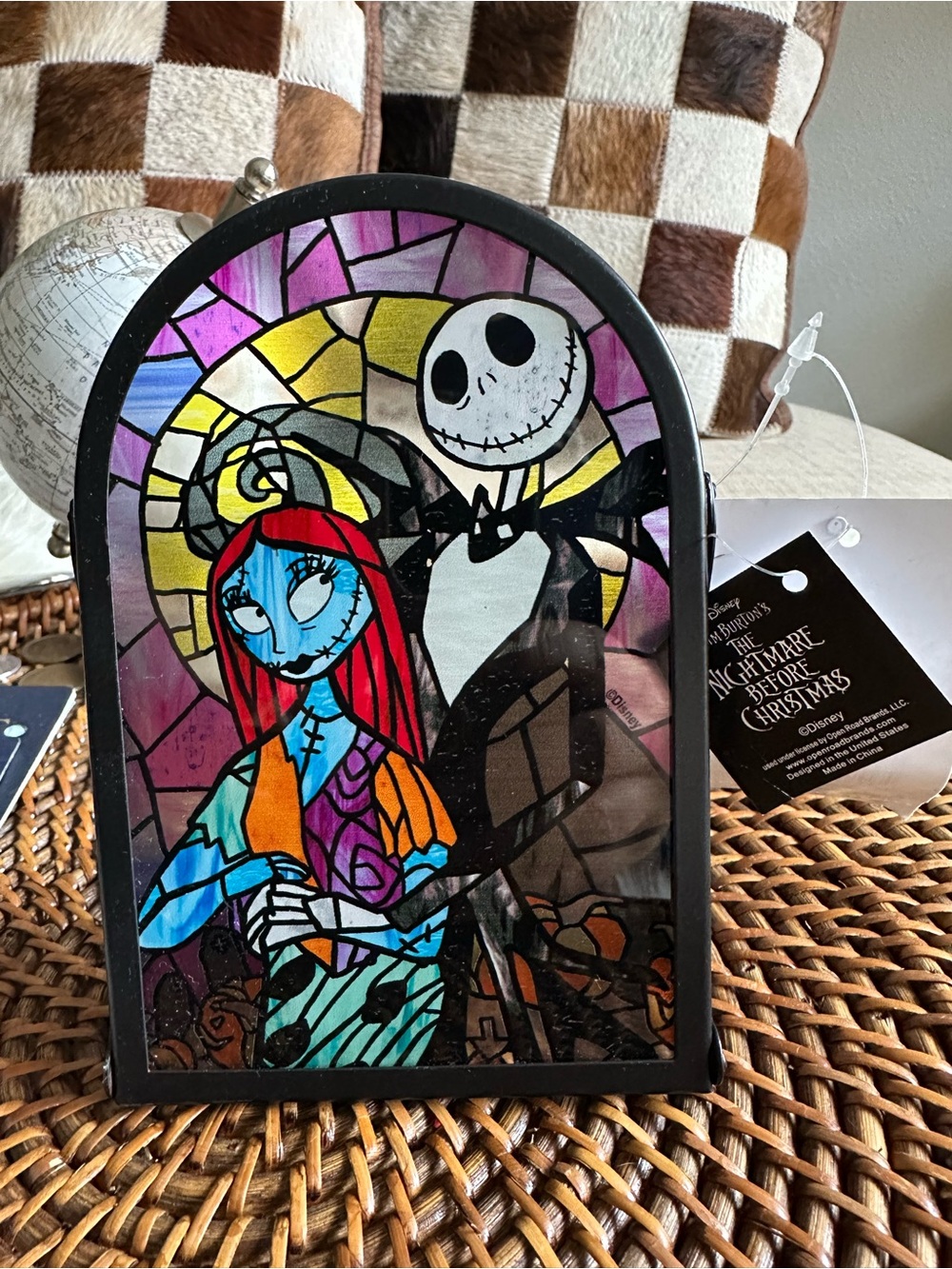 The Nightmare Before Christmas Sally & Jack Stained Glass Candle Holder New Tags